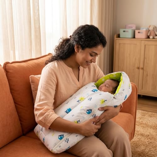 Image of 3 in 1 Baby Sleeping Bag & Carry Nest for Newborn (Blue Daisy), Portable Hypoallergenic Cotton Bedding Set for 0-3 Months, Unisex Baby Bedding & Holding Set, Soft & Lightweight
