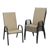 JEAREY Patio Dining Chairs Set of 6, Outdoor Stackable Dining Furniture Set, All Weather Dining Set for Lawn, Garden, Backyard, Poolside, Beige