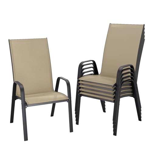 Image of JEAREY 6 Pieces Stackable Patio Dining Chairs, All Weather Resistant Outdoor Dining Furniture, Ideal for Garden Backyard Poolside Lawn, Beige