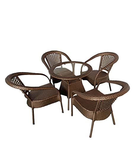 Image of Anaya Decor D-8 Chairs Table Set 4+1 Wicker Patio Furniture Sets 4 Chair and 1 Table for Garden Balcony Bedroom Powder Coated Frame Uv Protected Wicker (Brown)