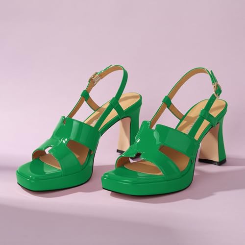 Image of ROSERWISH Heels for Women Chunky Block Platform High Heels Square Open Toe Strappy Heel Sandals Wedding Party Prom Fashion Slingback Dress Pump Sandals Shoes