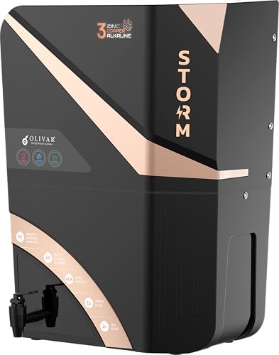 Image of OLIVAR Storm RO Water Filter with 3-in-1 Technology, Copper, Zinc & Alkaline Purification, Advanced Drinking Water Purifier for Home & Office,UV + TDS Adjuster (14 Liter Large Storage Tank) (BLACK)