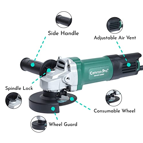 Image of angle grinder machine 1000W input power, hand grinder machine with 11000 RPM multipurpose powerful grinding machine with angle grinder attachment, grinder machine tools for professional and home use - (110 mm)