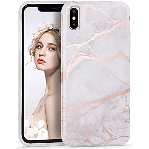 Imikoko iPhone X Case, iPhone Xs Marble Case, Soft Silicone Cover Case, Shockproof Protective Case for Women Girls, Cases for iPhone XS/X 5.8 Inch (Gray Rose Gold) Cover