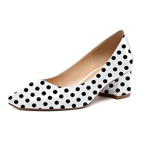 Zamikoo Women's Square Toe Block Heel Shoes Slip On Low Heel Court Shoes for Wedding Party Office Classic Dress Shoes Patent Polka EU36 Cover