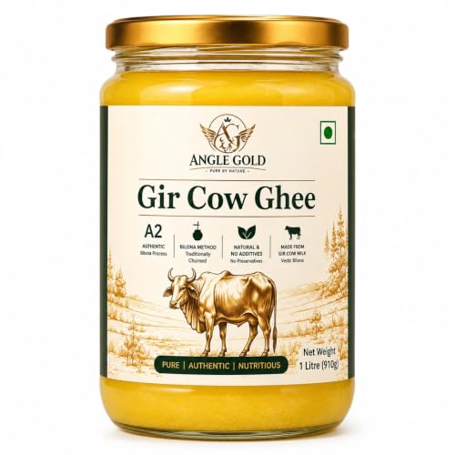 Image of ANGLE GOLD - a2 ORGANIC GHEE - SHREE FOOD a2 Gir Cow Ghee, Organic, Bilona Method, 1 L