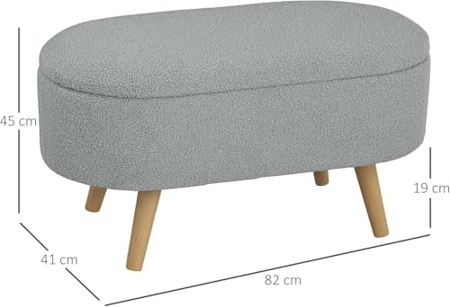Image of Upholstered Ottoman Bench with Storage, Boucle Fabric, 39 Litre Hidden Storage, Heavy Duty 120 Kg Load Capacity, Multipurpose Seating for Living Room & Bedroom, Grey