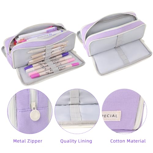 Image of iSuperb Large Pencil Case 3 Compartments Pencil Pouch Big Capacity Pencil Bag for Kids Teen Girls Boys Student School Supplies Oxford Organizer Pen Bag Cosmetic Makeup Pouch
