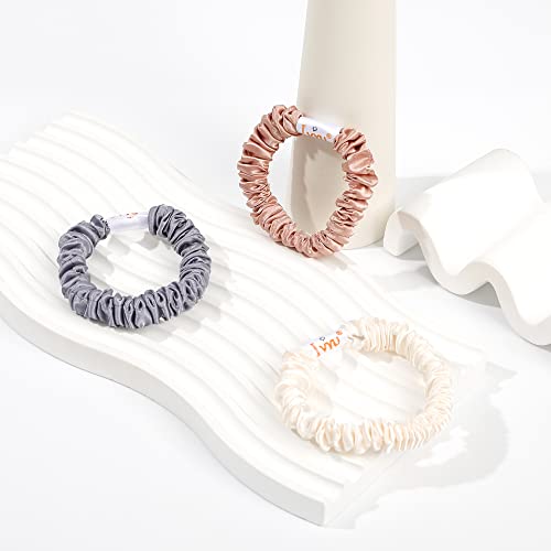 Image of Hair Ties Silk Satin Scrunchies - Small Mini Scrunchy for Women Thick Hair Accessories Cute Soft No Slip Hair Elastics Ponytail Holder for Curly Hair No Damage Hairties Gift for Girls