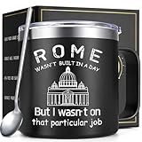 Lifecapido Construction Worker Gifts, Construction Gifts for Men, Rome Wasn't Built In A Day 14oz Insulated Coffee Mug, Christmas Birthday Gift for Men Construction Worker Builder, Black