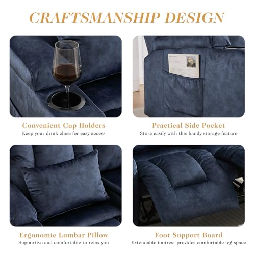 Image of Loveseat Recliner Sofa,RV Wall Hugger Recliners for Small Spaces,Reclining Loveseat Sofa Recliner with Cup Holders /Lumbar Pillows,RV Furniture (Velvet Blue, 56 inch 2-Seater)