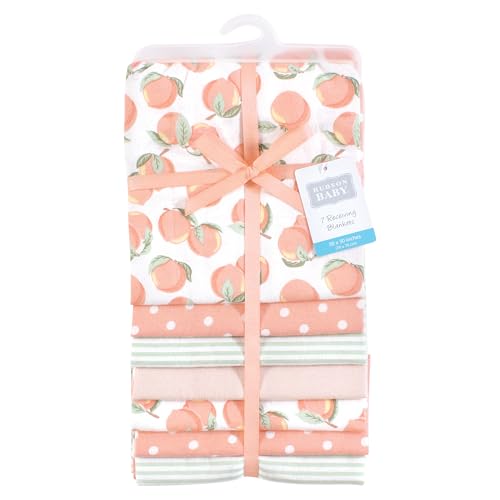 Image of Little Treasure Hudson Baby Cotton Poly Flannel Receiving Blankets Multipack, Pink Sweet Peach, 30x30 inches