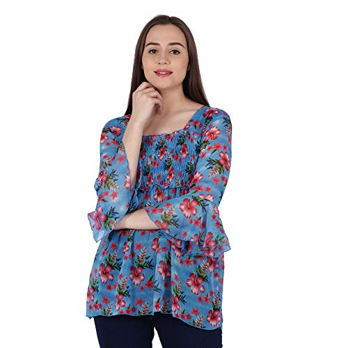 POPWINGS Printed Chiffon Peplum Tops for Women || 3/4th Sleeves S...