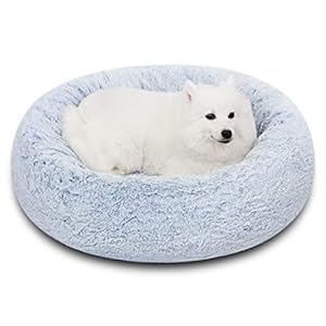 N&V Medium Orthopedic Donut Dog Bed, Orthopedic Foam Base Help Your Pet to Release Joint and Muscle Pain, Washable Faux FurCover, Round, Medium, Blue Grey