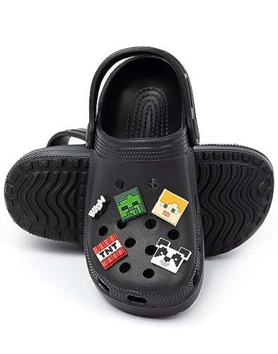 Minecraft Kids Classic Clogs | Black Ventilated Sliders with Supportive Strap for Boys and Girls | Game Creeper TNT Weapons Novelty Charms Footwear | Summer Beach Pool Shoes for Children and Teens - Image 2