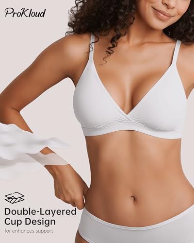 Image of ProKloud WirelessTriangle Bralettes for Women Plunge Unlined Unpadded Bras | No Underwire Comfortable Everyday Tshirt Bra,Hook and Eye Closure