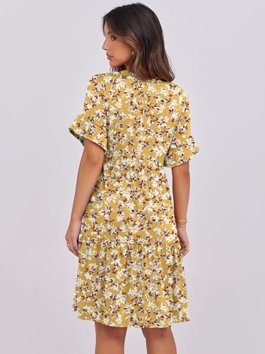 Image of ANRABESS Women's Summer Casual Dress, V-Neck Ruffle Sleeve Tiered Mini Dress, Soft Comfy Fabric with Pockets for All-Day Wear