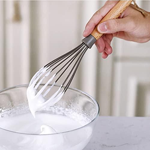 Batidor de huevos de silicona, mango de madera y revestimiento antiadherente de silicona, para el hogar, diseño de 10 líneas, batiendo uniformemente los huevos
