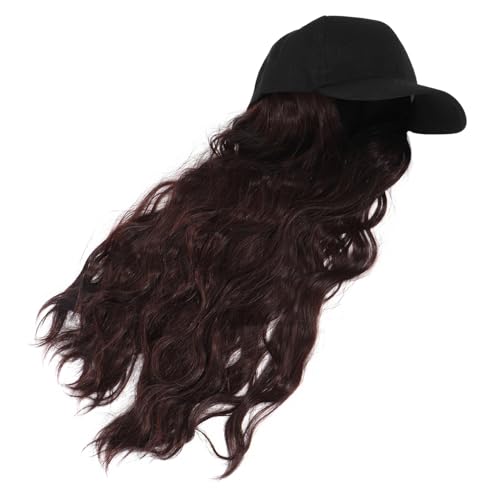 Casquette avec postiche cheveux longs bouclés pour femme noir et marron taille unique