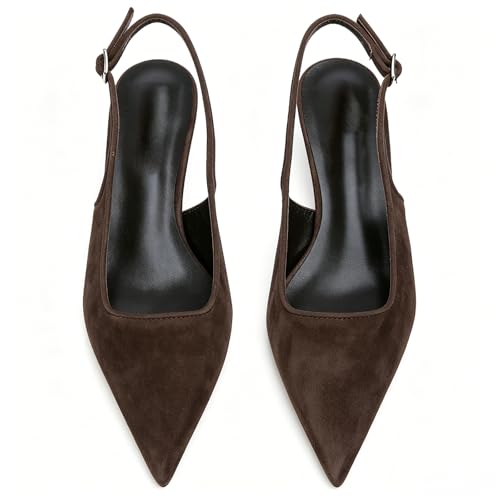Image of KysBloes Pointed Toe Slingback Kitten Heels for Women Low Heel Pointed Toe Pumps Formal Dress Shoes Sling Back Heels
