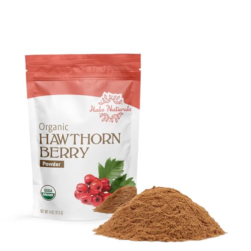 Halo Naturals Organic Hawthorn Berry Powder 4 Ounces (Crataegus monogyna) USDA Certified | Resealable Pouch| Packaged in The USA