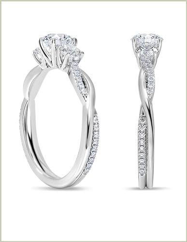 Round Lab Grown White Diamond Twisted Three Stone Engagement Ring for Women in 925 Sterling Silver4