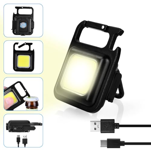 URAQT Small Flashlight, 1000 Lumens Rechargeable LED Keychain Flashlight, COB Mini Torch with 4 Light Modes, Portable Pocket Light with Folding Bracket, Bottle Opener and Magnet Base for Daily Use - Image 7