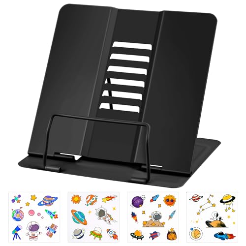 MINISOISO Atril Metálico para Libros, Soporte Libro para Leer con 6 Alturas Ajustables, Soporte de Lectura de Metal Plegable para Tableta, Música, Libro de Recetas, Cocina, Oficina, Negro