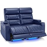 MCombo 55.1'' Power Loveseat Recliner for Adults, Home Theater Seating with Power Headrest, FSC Certified, USB & Type C Ports, Armrest Storage & LED Light HTS470 (Navy Blue, Loveseat)