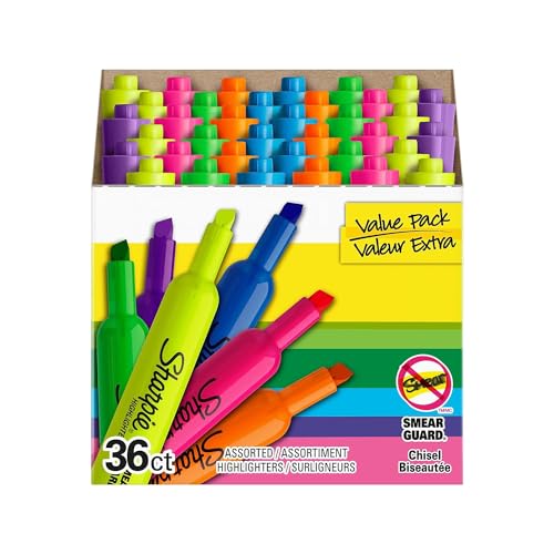 Image of Sharpie Tank Highlighters, Fluorescent And Pastel Highlighters, Chisel Tip, Highlighter Markers Set, Assorted Colors, Value Pack, 36 Count - School, Office, Teacher Supplies