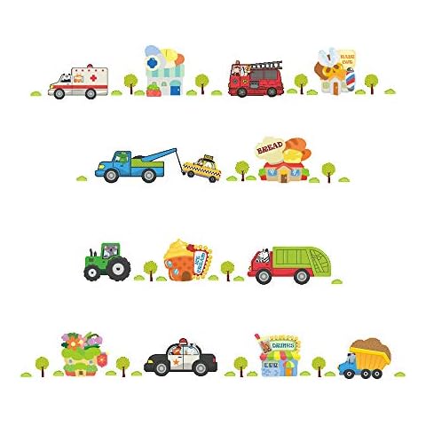 BuerHomie Nursery Decor, Cartoon Cars and Trucks Wall Stickers, Wall Art for Nursery Room, Nursery Decal for Baby's and Boy's Bedroom Cover