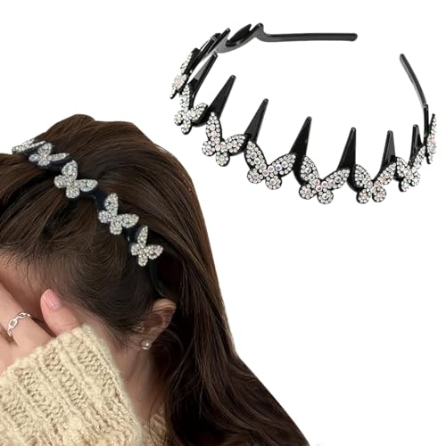 Butterfly Crystal Headbands for Women Non Slip Wave Rhinestone Headbands for Womens Hair Silver Glitter Fashion Hair Accessories Elegant Comb Headband with Teeth Headband Gifts for Women