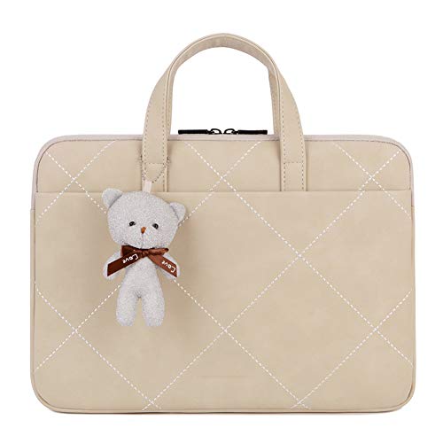 15-Zoll-Notebook-Tasche, PU-Leder-Laptop-Tasche Notebook-Computer-Kasten Ultrabook Tablet-Aktenkoffer-Handtaschen-Tragetasche,Beige