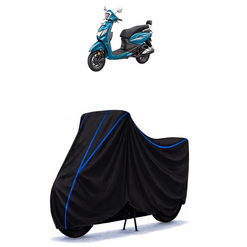 Image of Scooty Cover Water Resistant for Pleasure Plus Xtec Drum | Universal Scooter & Bike Cover | Heavy Duty UV Dust, Rain & Scratch Protection Weather Indoor Outdoor | Black with Blue Piping
