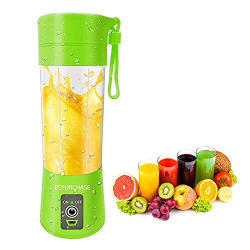 Portable Blender Single Serve, Personal Size Blender USB Rechargeable Juicer Cup Fruit Mixing Machine Baby Travel 380m (Green)