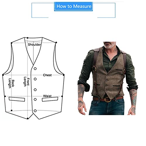 Wool Tweed Men Suit Vests Punk Waistcoat with Leather Slim Fit Vests3
