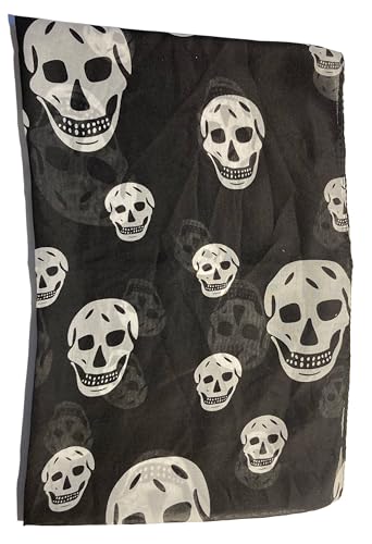 Mazeology Skull Scarf Soft Silky Poly Chiffon 59” Long Scarf Gothic Black and White Gothic Fashion Accessory 18” Wide, Pirate Bandana for Women & Men4