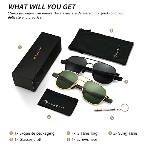 Image of SUNGAIT Men's Military Style Polarized Pilot Aviator Sunglasses - Bayonet Temples