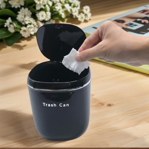 Image of 0.8 Gallon Mini Desktop Trash Can with Push-Open Lid, Small Countertop Waste Basket Includes 50 Bags，Eco-Friendly PP Little Garbage Can, Tiny Trash Bin for Office, Bedroom & Bathroom (Black)