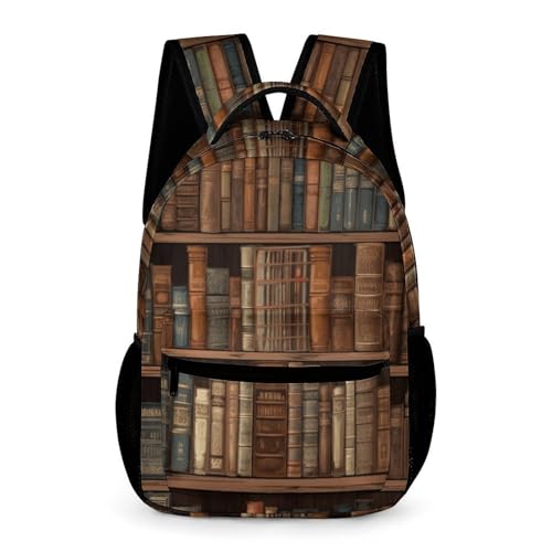 Library Bookshelf Book Backpack for Men Women, Durable Small Backpack Casual Lightweight Daypack for Travel Bag