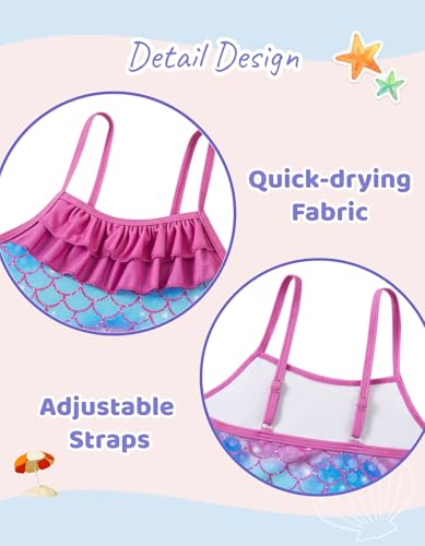 Image of Little Girls Two Piece Mermaid Bikini Set Ruffle Adjustable Summer Beach Bathing Swimsuit 3-7 Years for Kids