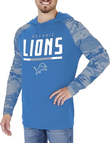 Zubaz Officially Licensed Men's NFL Team Color Hoodie with Team Camo Sleeves, Detroit Lions, Size Large