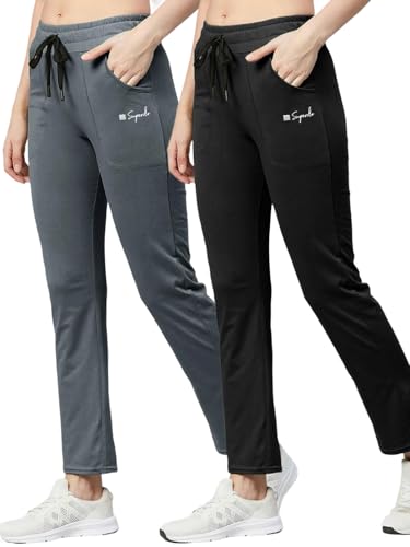 Image of Pinkmint Women Combo Track Pant l Pure Cotton Pyjamas l Fancy Pocket Trouser l Gym, Regular Home Wear (Pack of 2)