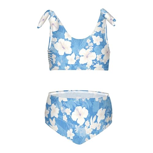 KLL Blue Flowers Girls' Two Piece Bikini Set Quick-Dry Bathing Suit Swimwear Adjustable Shoulder Strap