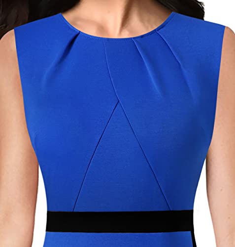 Image of VFSHOW Womens Pleated Crew Neck Front Split Work Business Office Party Bodycon Pencil Sheath Dress
