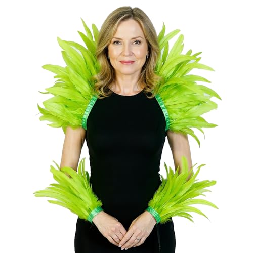 Carnival Feather Shoulder and Wrist Set – Samba Dance Costume for Halloween, Festival, Masquerade or Stage Performance