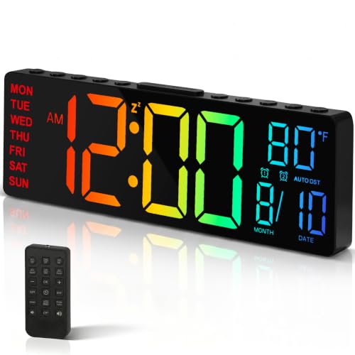 HAITANG Digitale Wanduhr - 10 5 Große Wanduhr Mit Temperaturanzeige Datum Und Tag RGB-Farb-Auto-Helligkeitsdimmer Nachtlichter 24/12-Stunden-Led Für Schreibtisch Schlafzimmer