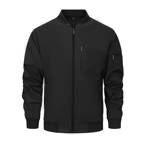 AOTORR Men's Lightweight Jacket Casual Bomber Jacket Windbreaker Coat Full Zip Long Sleeve Jacket Tops with Zip Pockets Black XL
