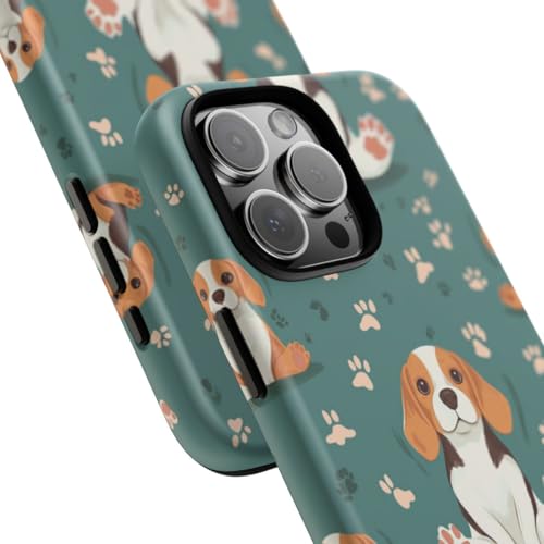 Coque iPhone 16 Pro Max bleu sarcelle avec motif de beagle assis