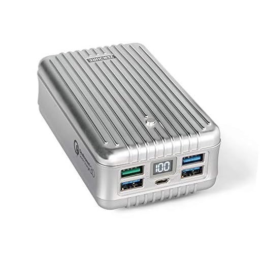 Zendure A8QC 26800mAh Powerbank Externer Akku,Akkupack mit Qualcomm Quick Charge 3.0,kompakter Zusatzakku mit 4-Port und LED Digitaler Anzeige für iPhone 7/7 plus, iPad, Samsung Galaxy und mehr Smartphone -Silber